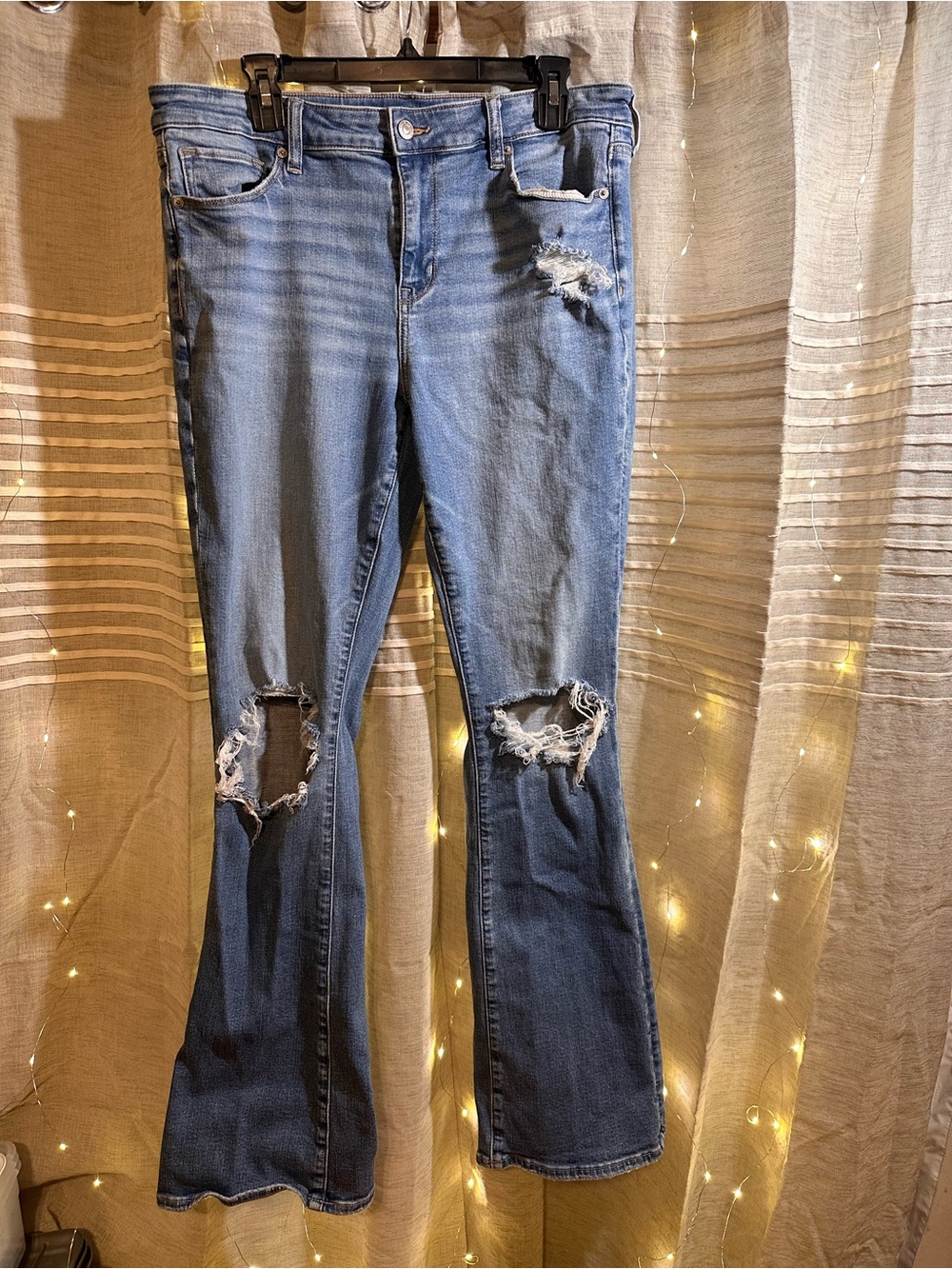American Eagle Outfitters Blue Distressed Flare Jeans